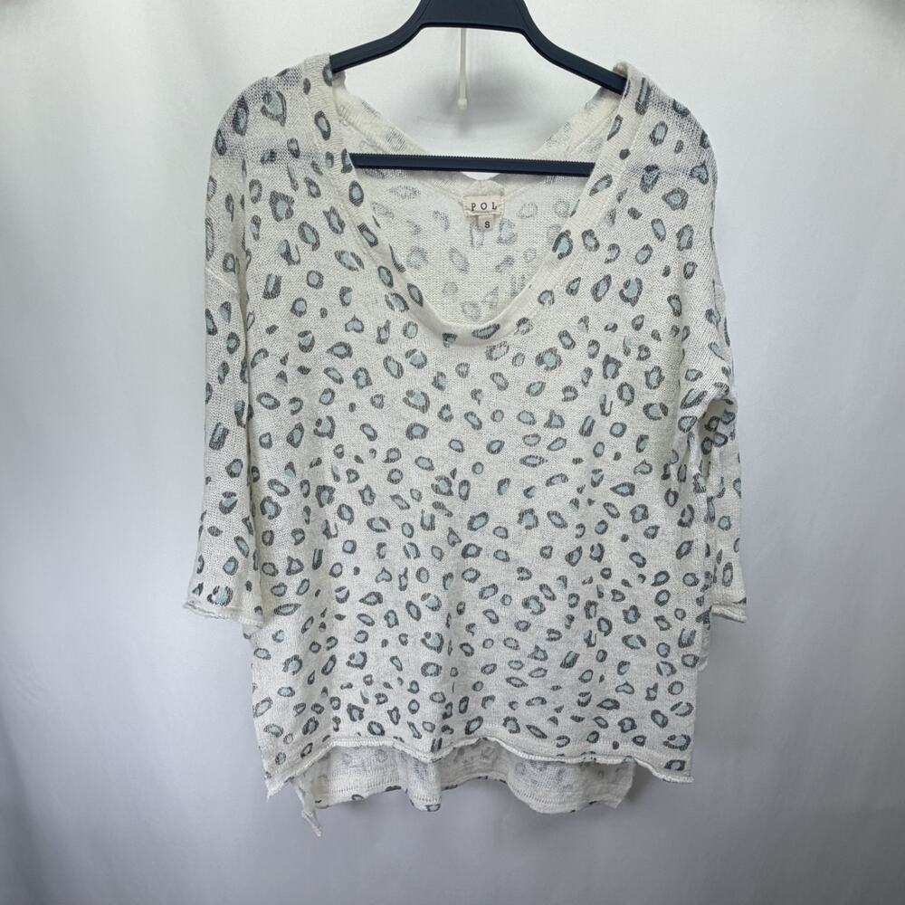 POL Sweater Shirt Womens Small White Leopard Print 3/4 Sleeve